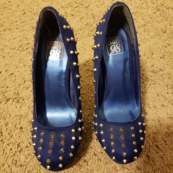 Speed Limit 98 Shoes - Blue Spiked Heels
